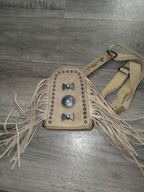 Montana West Taupe Fringe Crossbody with Turquoise Accents
